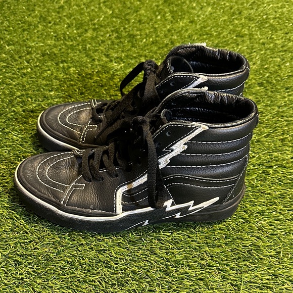 Vans Kids Black and White High-Top Lightening Bolt Sneakers 3.5Y - Picture 2 of 5